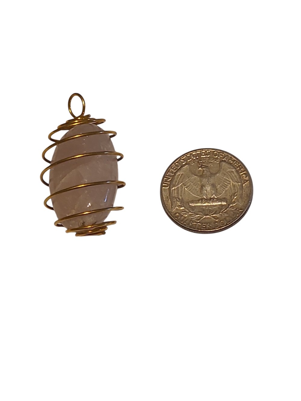 Hand Crafted Rose Quartz Pendant with Gold Wire Cage - Picture 3 of 3